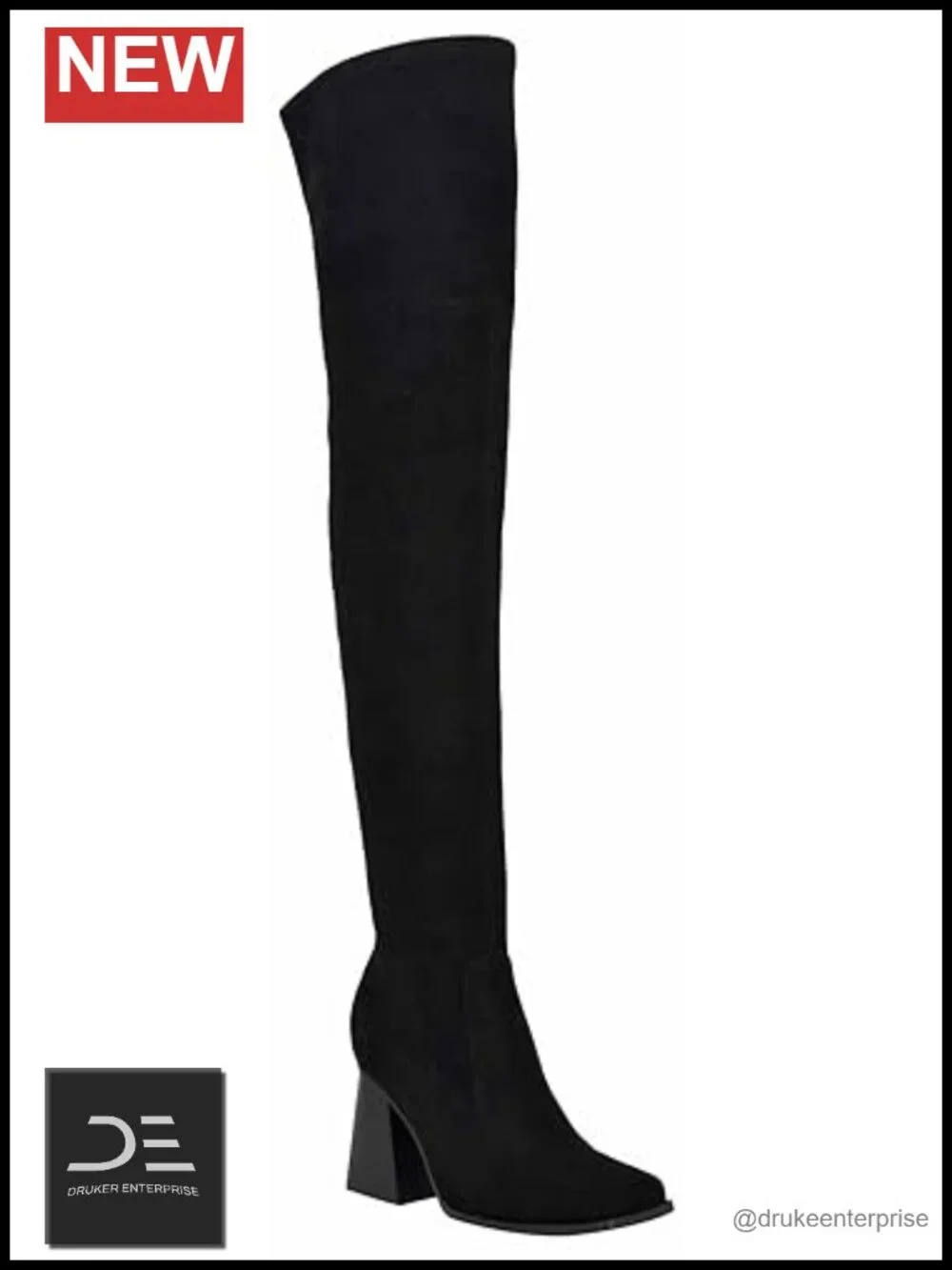 Over the Knee Dress Boots Block Heel Square Toe Zip Closure Women